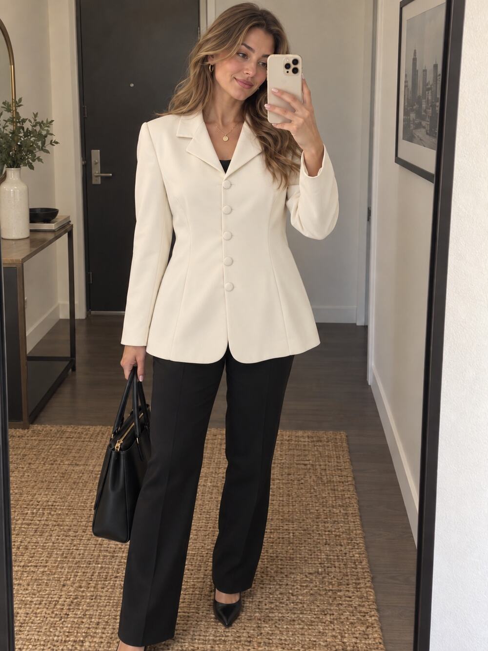 Le Suit Womens Size 10 Ivory Blazer Jacket Fit Flare Peplum Notch Lapel